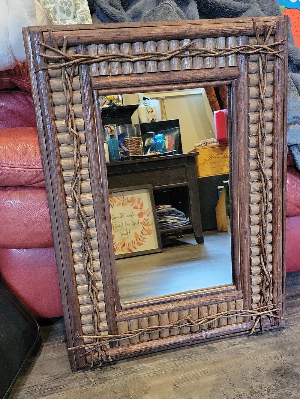 Twig,Primitive/ Adirondack Style LG. Hanging MIRROR,Handmade,Vintage
